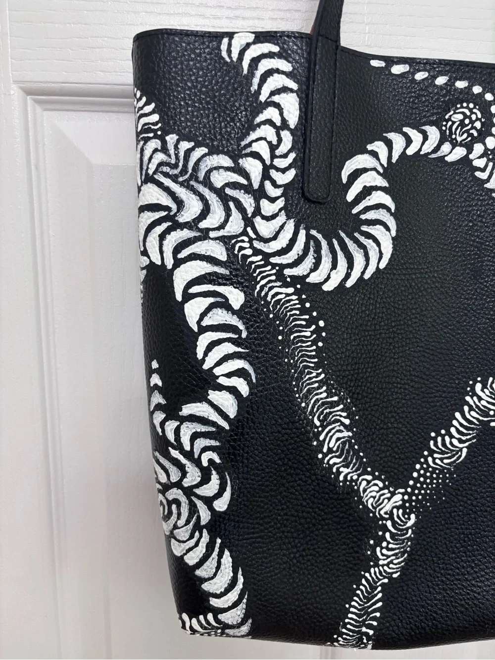 Black & White Pattern Tote Bag - hand painted one of a kind
